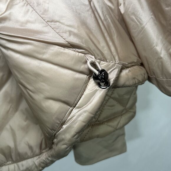 BCBG Maxazria Full Zip Quilted Puffer Jacket Womens Large Metallic Tan Hooded - Picture 13 of 16